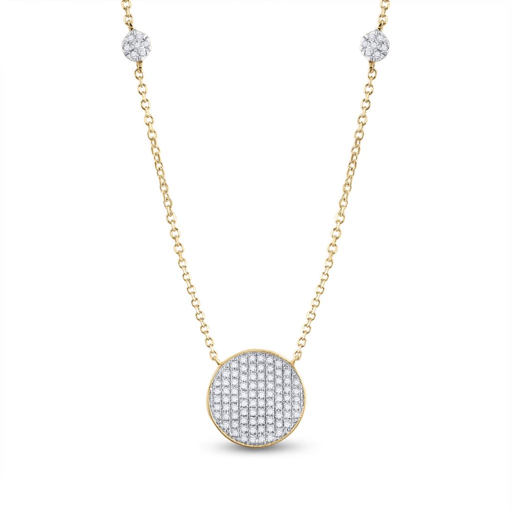Image of ID 1 10k Yellow Gold Round Diamond Circle Cluster Necklace 1/4 Cttw