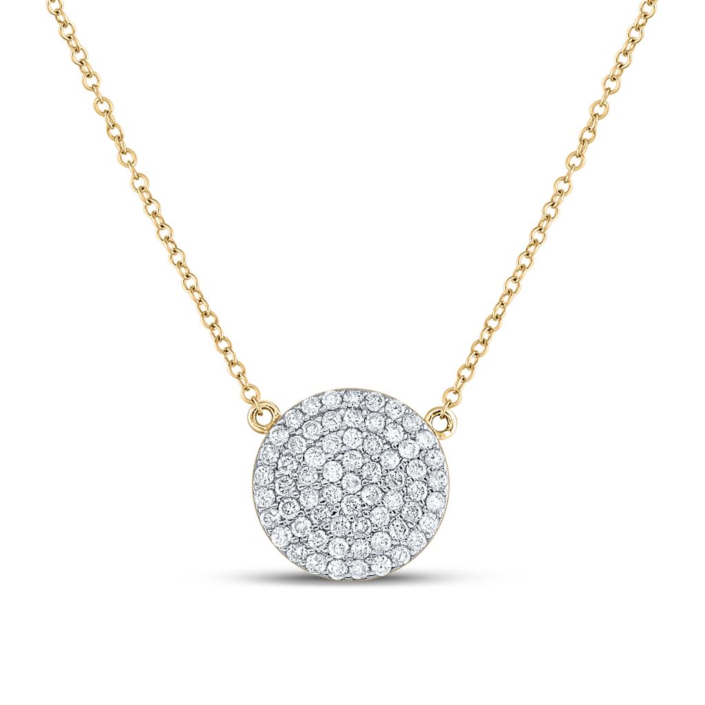 Image of ID 1 10k Yellow Gold Round Diamond Circle Cluster Necklace 3/4 Cttw