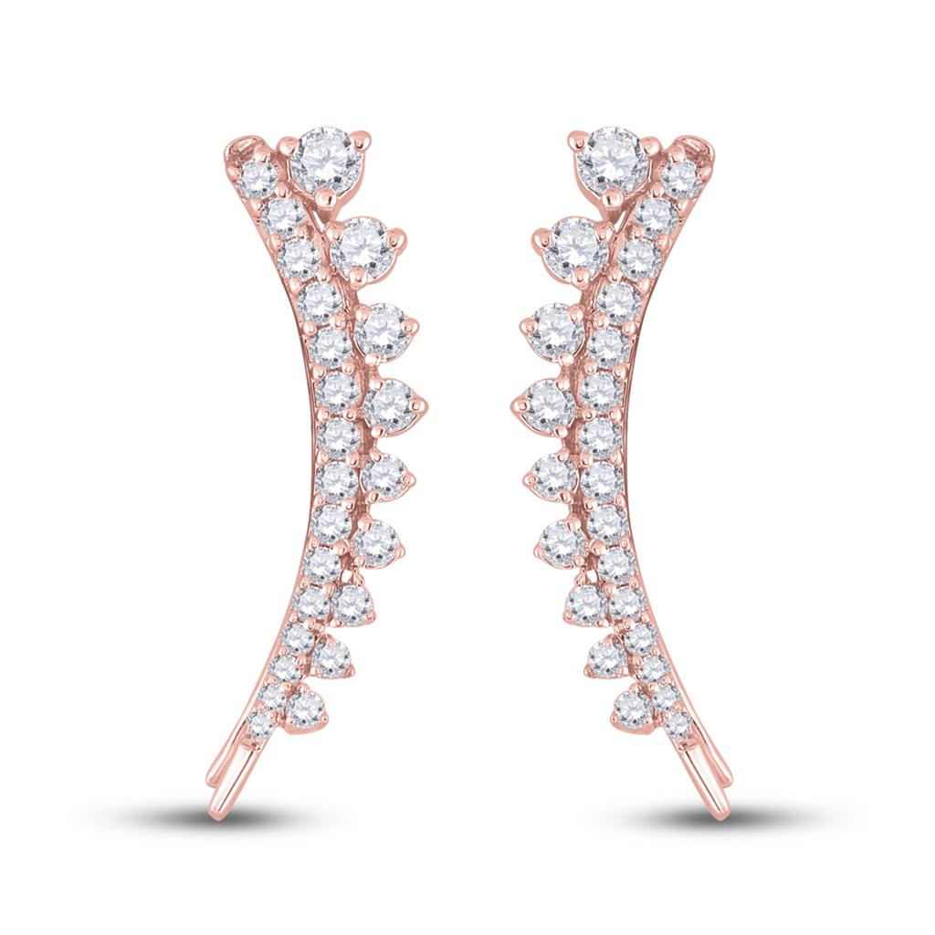 Image of ID 1 10k Yellow Gold Round Diamond Climber Earrings 1 Cttw