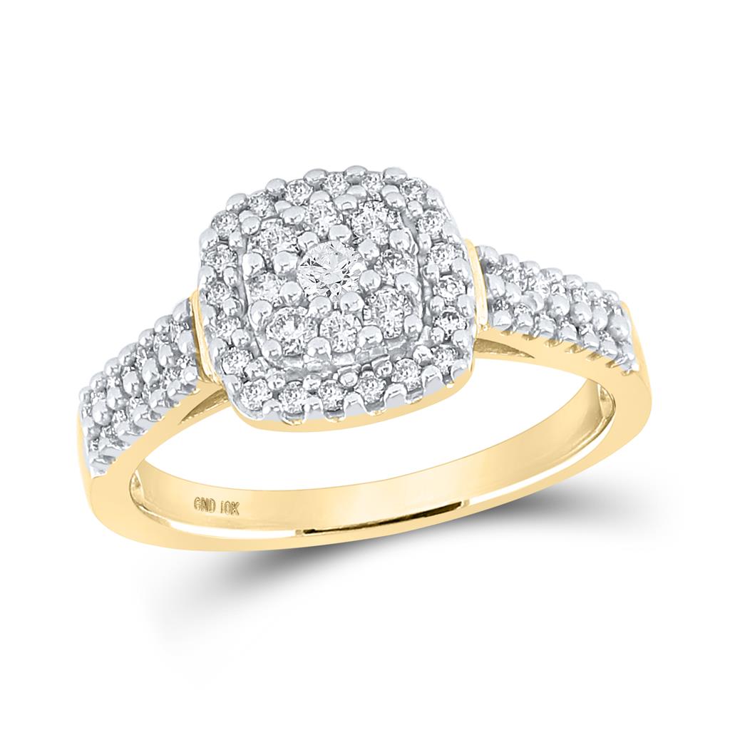 Image of ID 1 10k Yellow Gold Round Diamond Cluster Bridal Engagement Ring 1/2 Cttw