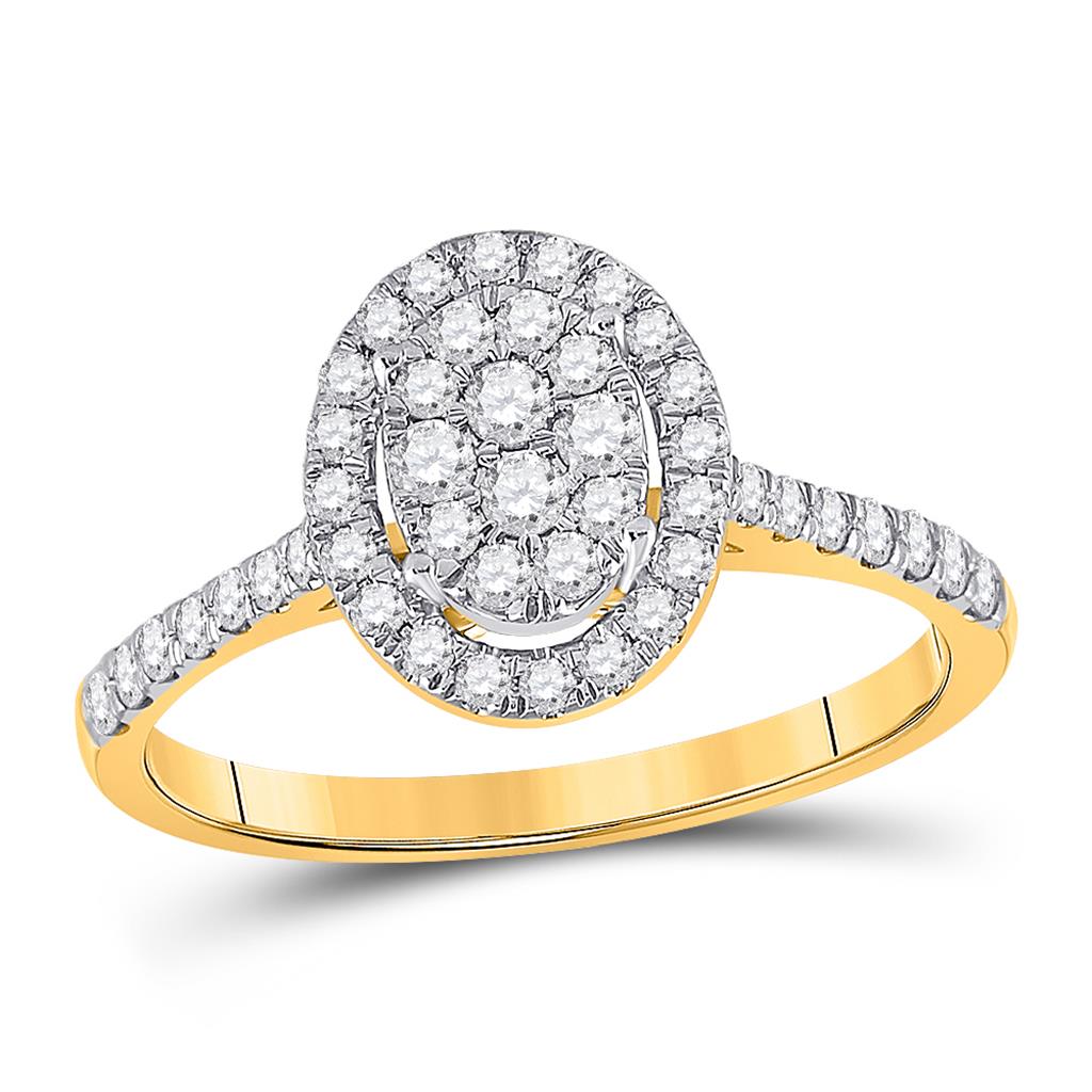 Image of ID 1 10k Yellow Gold Round Diamond Cluster Bridal Engagement Ring 1/2 Ctw