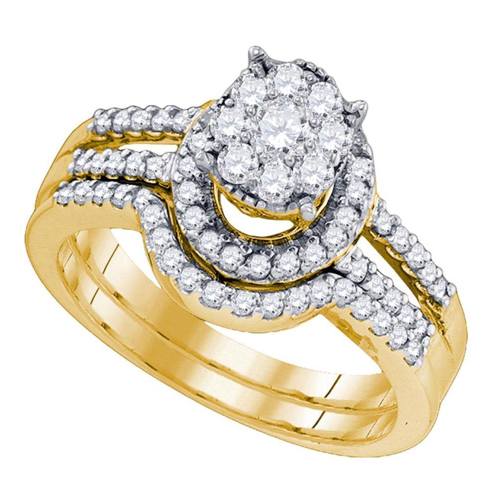 Image of ID 1 10k Yellow Gold Round Diamond Cluster Bridal Wedding Ring Set 3/4 Cttw