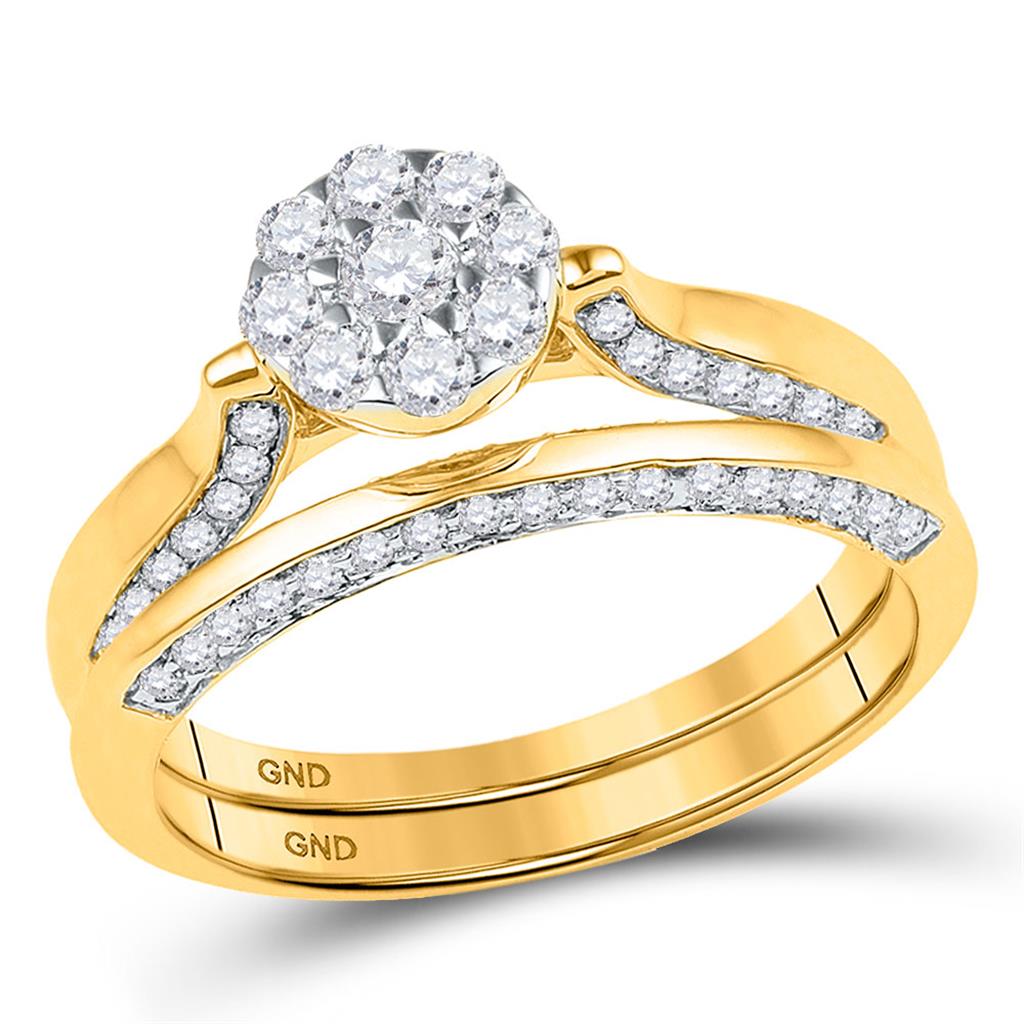 Image of ID 1 10k Yellow Gold Round Diamond Cluster Bridal Wedding Ring Set 5/8 Cttw