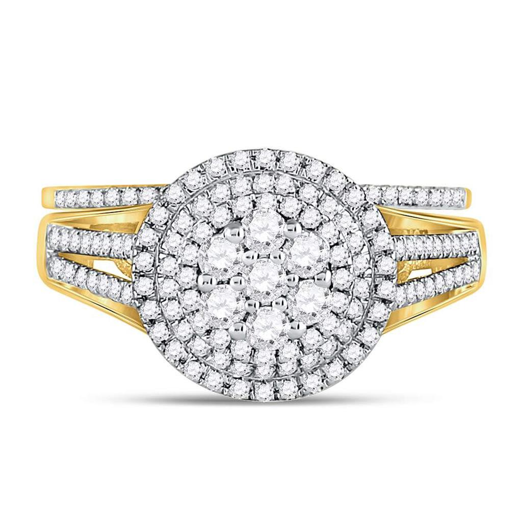 Image of ID 1 10k Yellow Gold Round Diamond Cluster Bridal Wedding Ring Set 7/8 Cttw