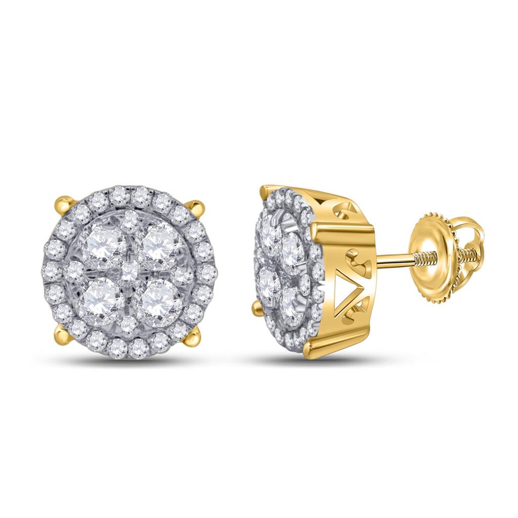 Image of ID 1 10k Yellow Gold Round Diamond Cluster Earrings 1 Cttw