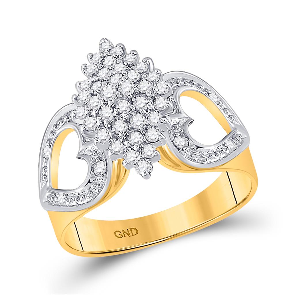 Image of ID 1 10k Yellow Gold Round Diamond Cluster Heart Ring 1/2 Cttw