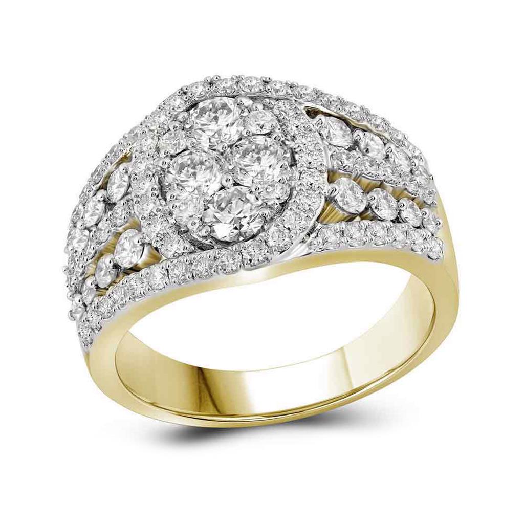 Image of ID 1 10k Yellow Gold Round Diamond Cluster Ring 1-5/8 Cttw