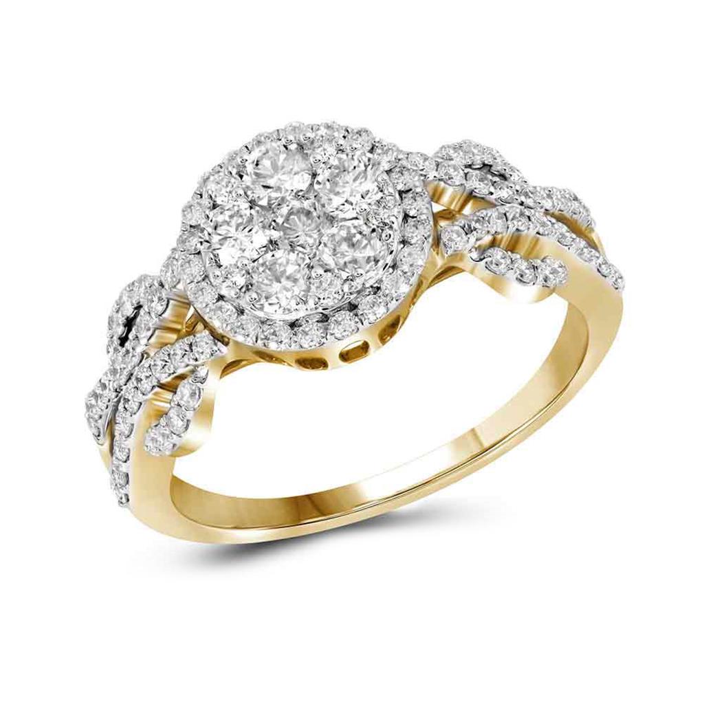 Image of ID 1 10k Yellow Gold Round Diamond Cluster Ring 1 Cttw