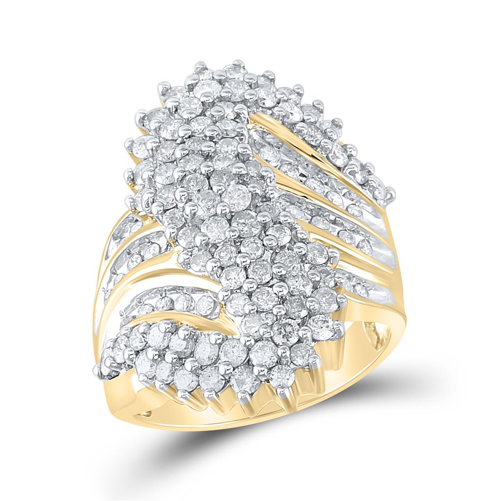 Image of ID 1 10k Yellow Gold Round Diamond Cluster Ring 2 Cttw