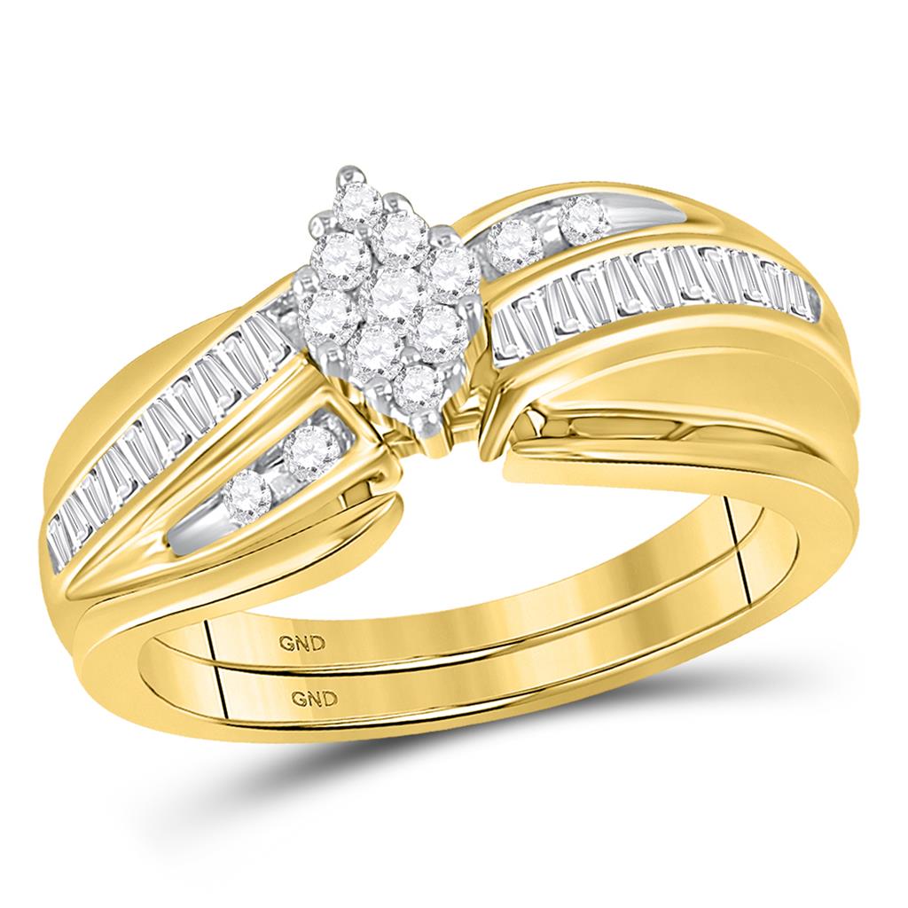 Image of ID 1 10k Yellow Gold Round Diamond Cluster Wedding Bridal Ring Set 3/8 Cttw