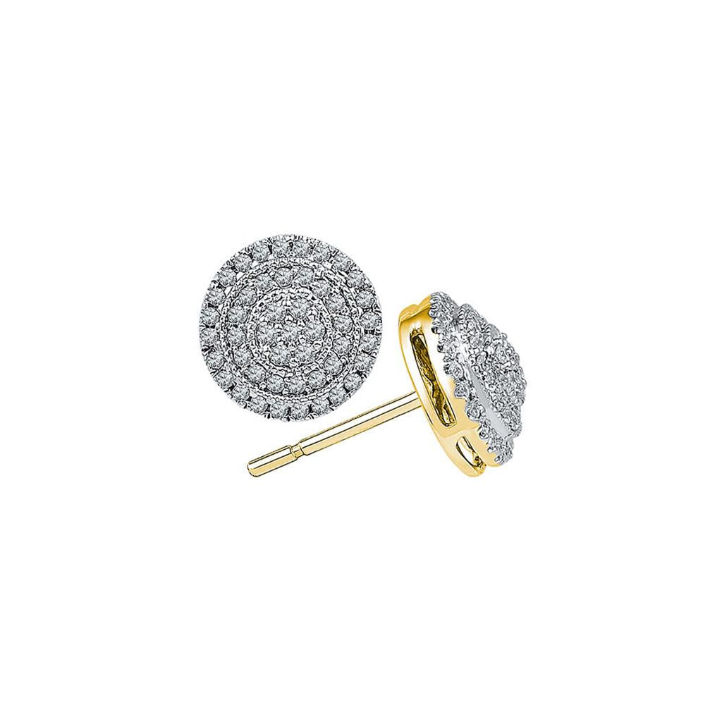 Image of ID 1 10k Yellow Gold Round Diamond Concentric Circle Frame Cluster Earrings 1/2 Cttw