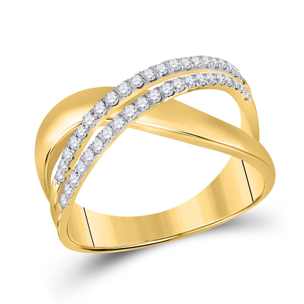 Image of ID 1 10k Yellow Gold Round Diamond Crossover Band Ring 3/8 Cttw