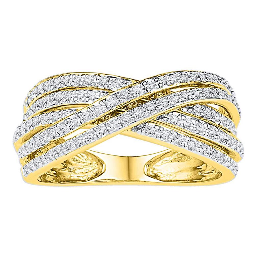 Image of ID 1 10k Yellow Gold Round Diamond Crossover Five Row Band Ring 5/8 Cttw
