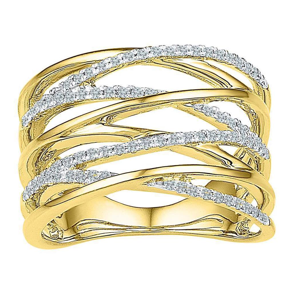 Image of ID 1 10k Yellow Gold Round Diamond Crossover Open Strand Band 1/4 Cttw