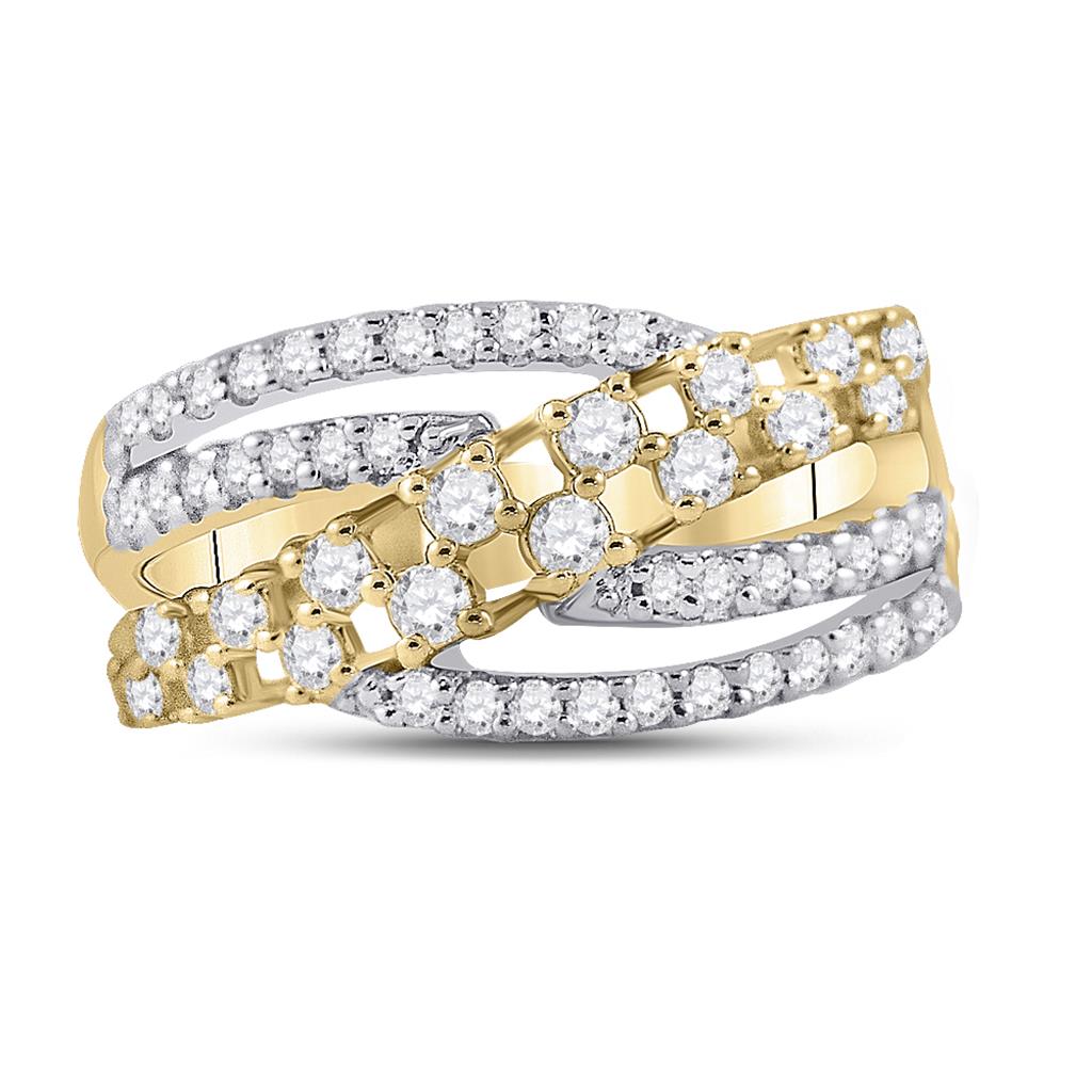 Image of ID 1 10k Yellow Gold Round Diamond Crossover Strand Band Ring 3/4 Cttw