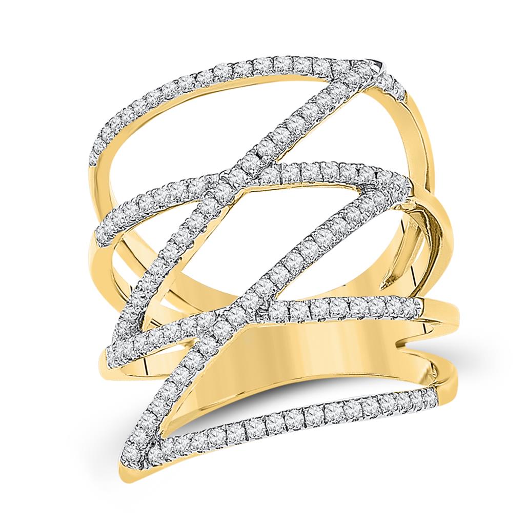 Image of ID 1 10k Yellow Gold Round Diamond Crossover Strand Fashion Band Ring 1/2 Cttw
