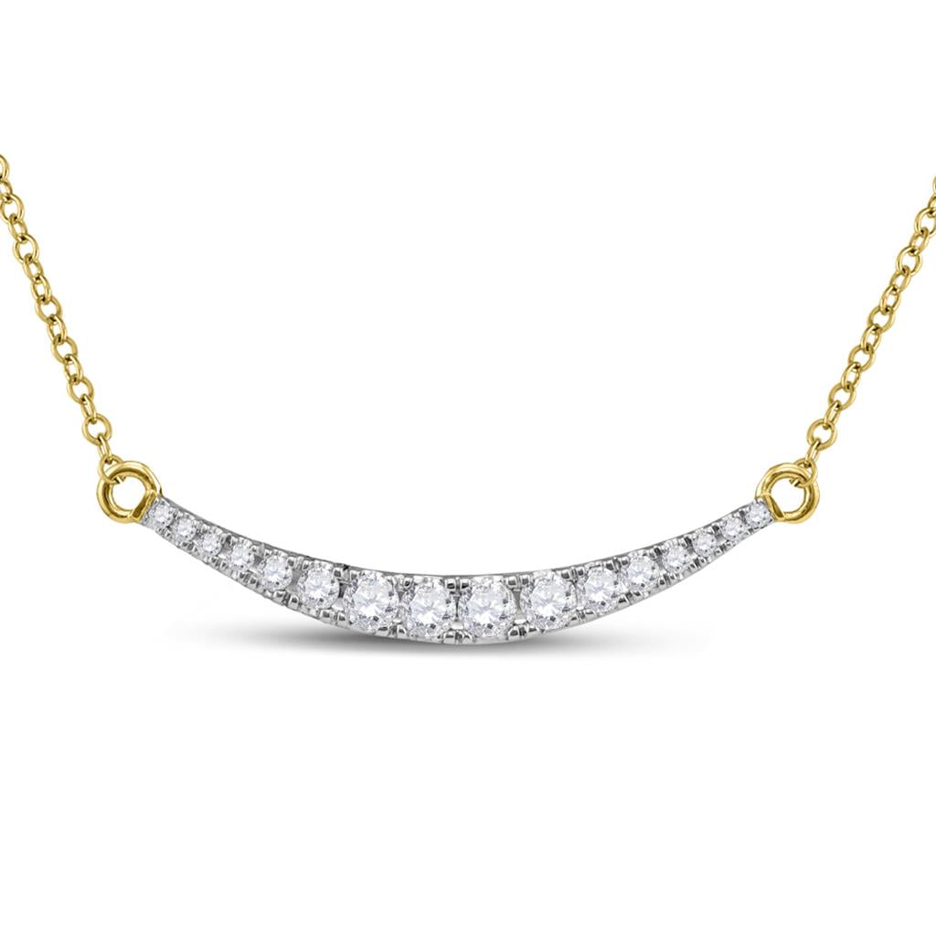 Image of ID 1 10k Yellow Gold Round Diamond Curved Bar Pendant Necklace 1/2 Cttw