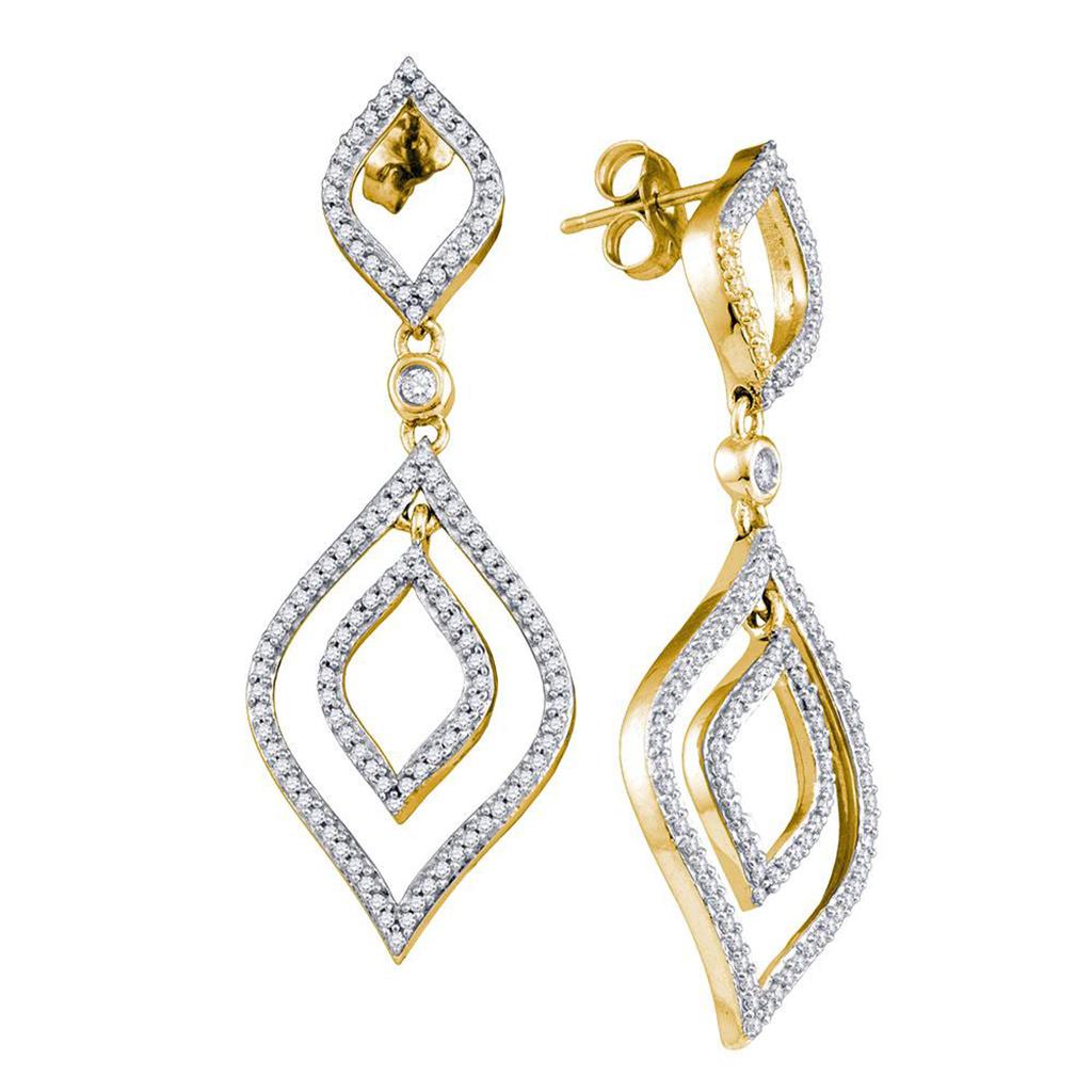 Image of ID 1 10k Yellow Gold Round Diamond Dangle Earrings 3/4 Cttw
