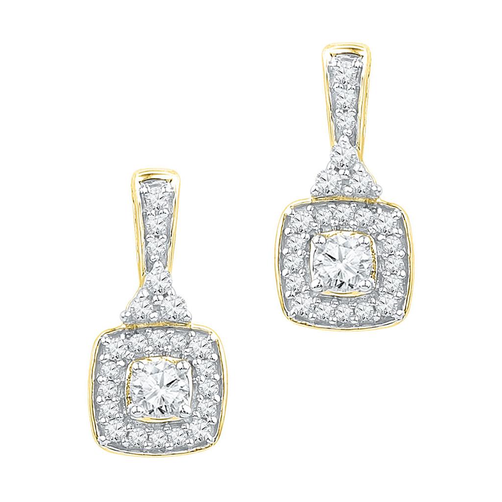 Image of ID 1 10k Yellow Gold Round Diamond Dangle Earrings 3/8 Cttw