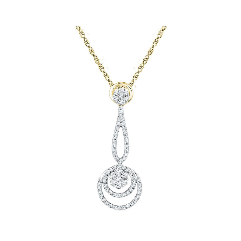 Image of ID 1 10k Yellow Gold Round Diamond Dangling Cluster Pendant 3/4 Cttw