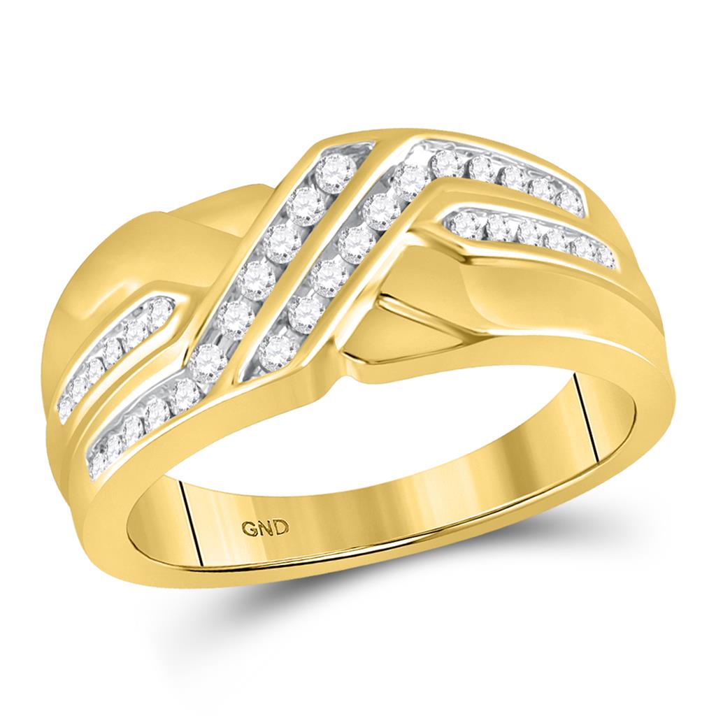 Image of ID 1 10k Yellow Gold Round Diamond Diagonal Double Row Band Ring 1/4 Cttw