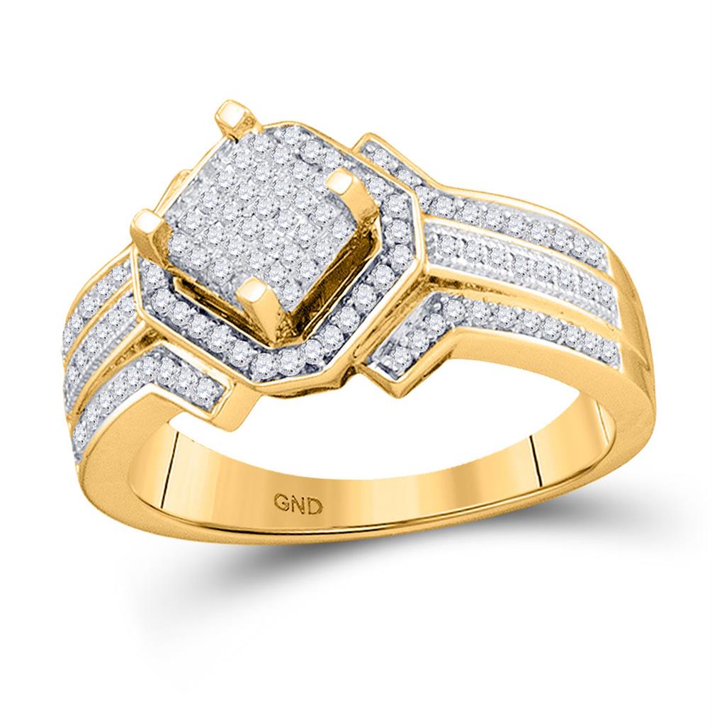 Image of ID 1 10k Yellow Gold Round Diamond Diagonal Square Frame Cluster Ring 3/8 Cttw