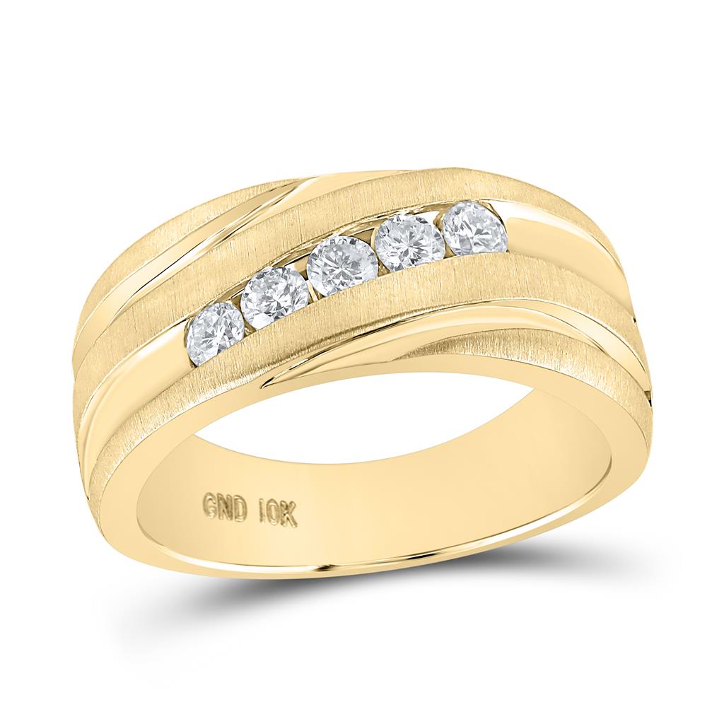 Image of ID 1 10k Yellow Gold Round Diamond Diagonal Wedding Band Ring 1/2 Cttw