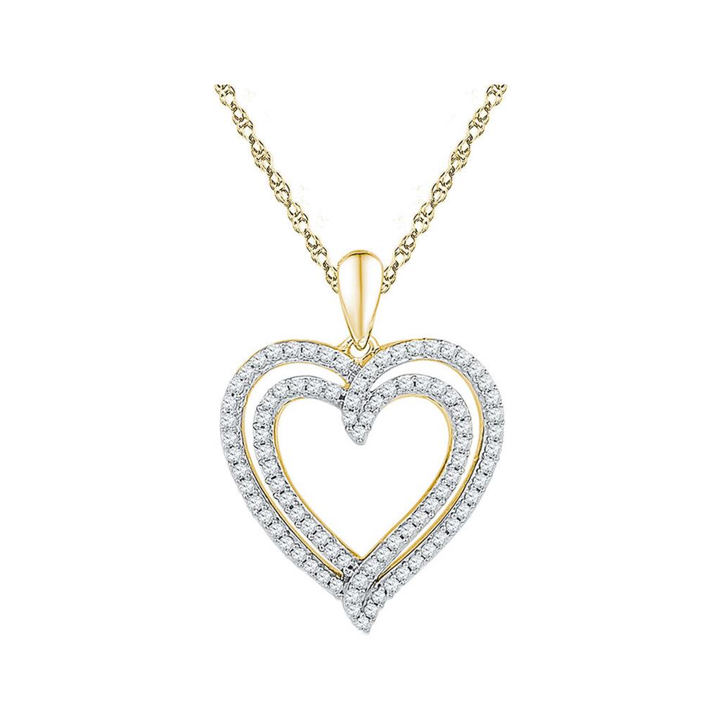 Image of ID 1 10k Yellow Gold Round Diamond Double Frame Heart Pendant 1/2 Cttw