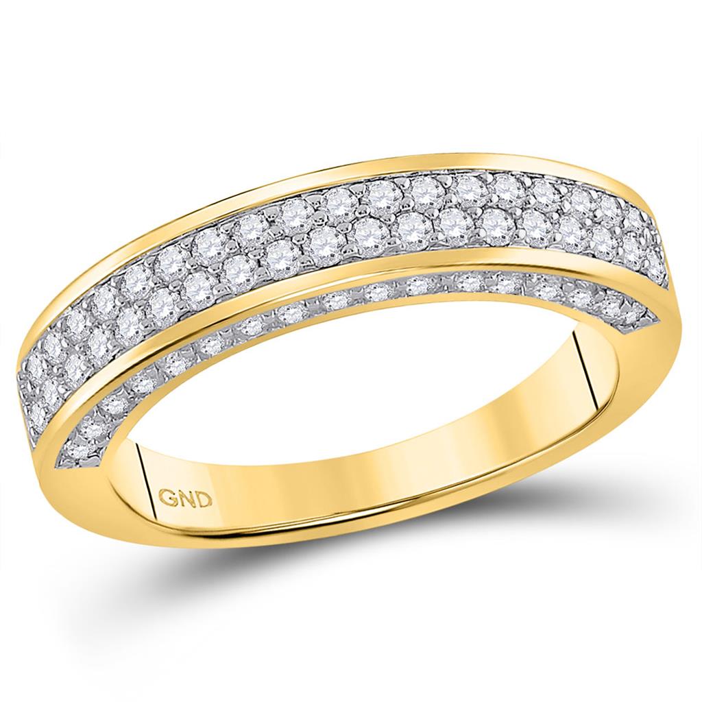 Image of ID 1 10k Yellow Gold Round Diamond Double Row Band Ring 1-1/5 Cttw