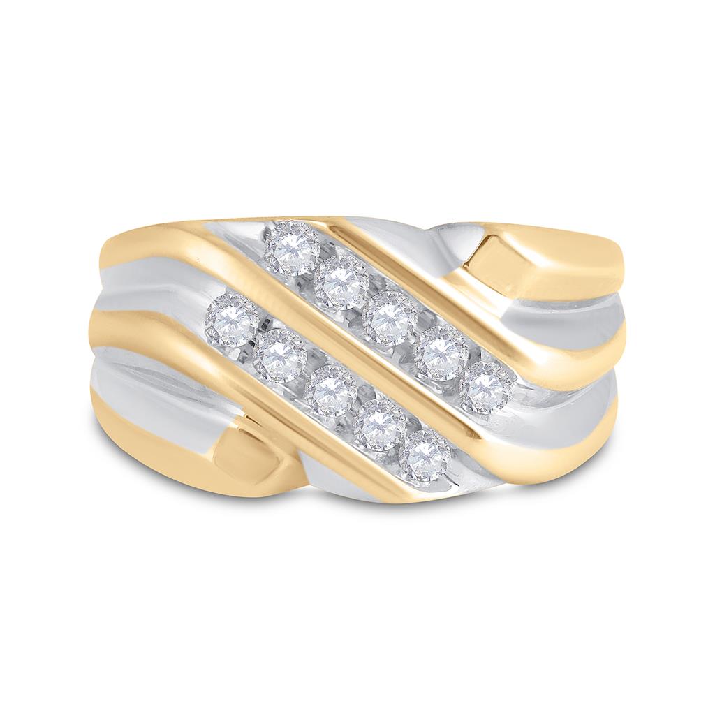Image of ID 1 10k Yellow Gold Round Diamond Double Row Band Ring 1/2 Cttw