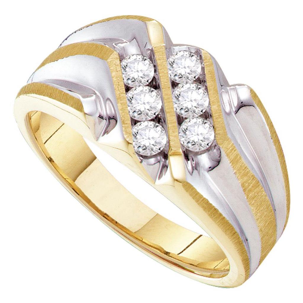 Image of ID 1 10k Yellow Gold Round Diamond Double Row Two-tone Ridged Band Ring 1/2 Cttw