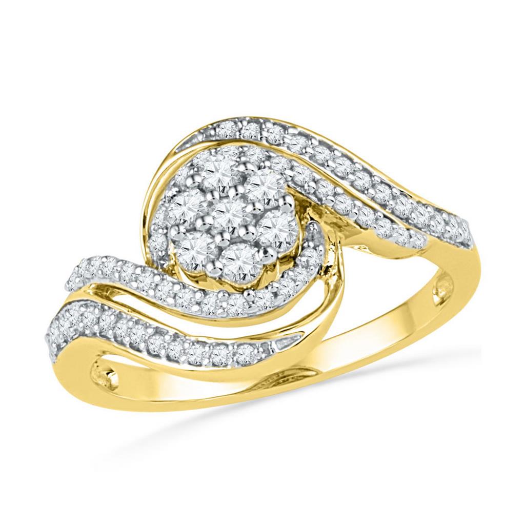 Image of ID 1 10k Yellow Gold Round Diamond Fashion Cluster Ring 1/2 Cttw
