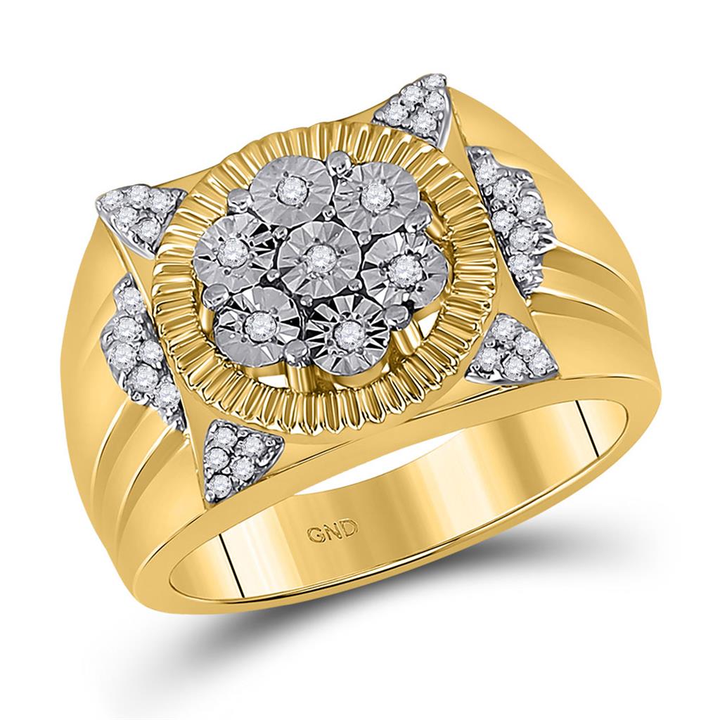 Image of ID 1 10k Yellow Gold Round Diamond Fashion Cluster Ring 1/5 Cttw