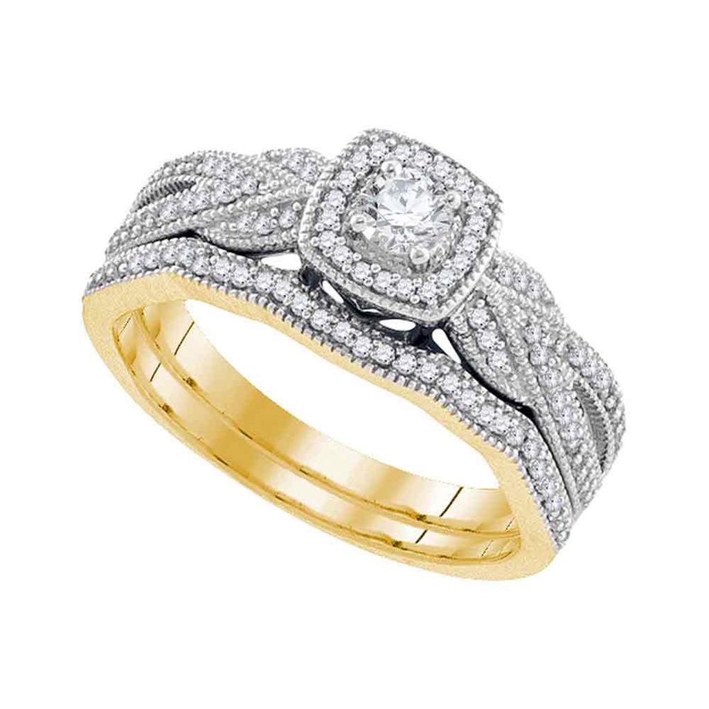 Image of ID 1 10k Yellow Gold Round Diamond Filigree Bridal Wedding Ring Set 3/8 Cttw