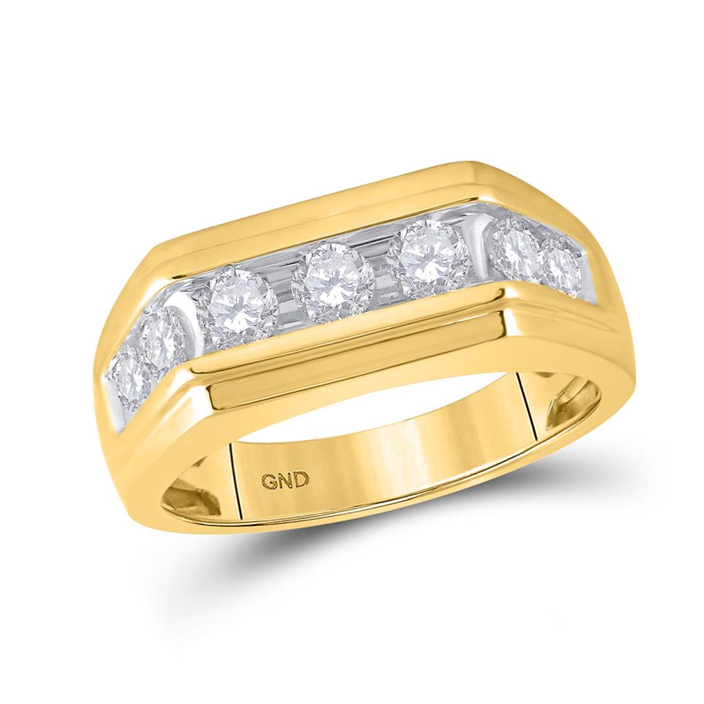 Image of ID 1 10k Yellow Gold Round Diamond Flat Top Band Ring 1 Cttw