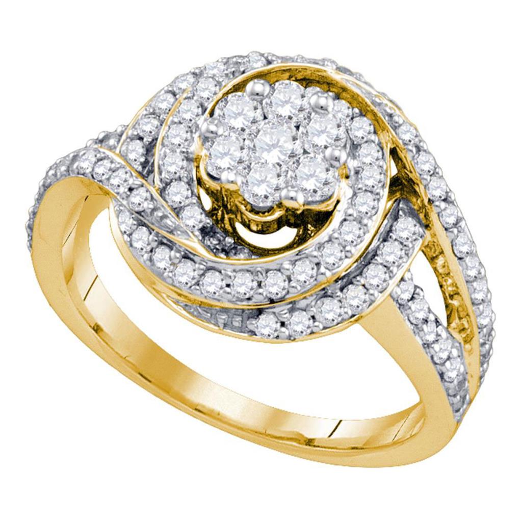 Image of ID 1 10k Yellow Gold Round Diamond Flower Cluster Bridal Engagement Ring 1 Cttw
