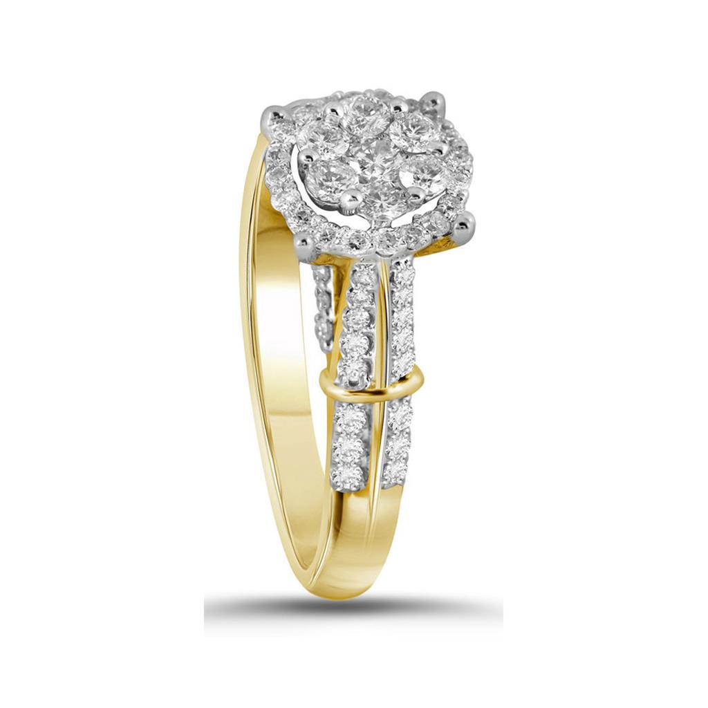 Image of ID 1 10k Yellow Gold Round Diamond Flower Cluster Bridal Engagement Ring 3/4 Cttw