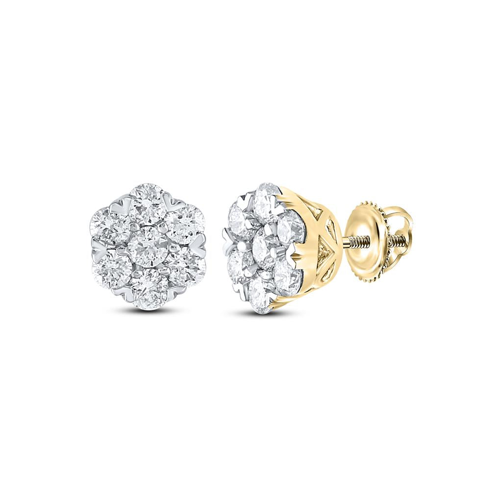 Image of ID 1 10k Yellow Gold Round Diamond Flower Cluster Earrings 5/8 Cttw