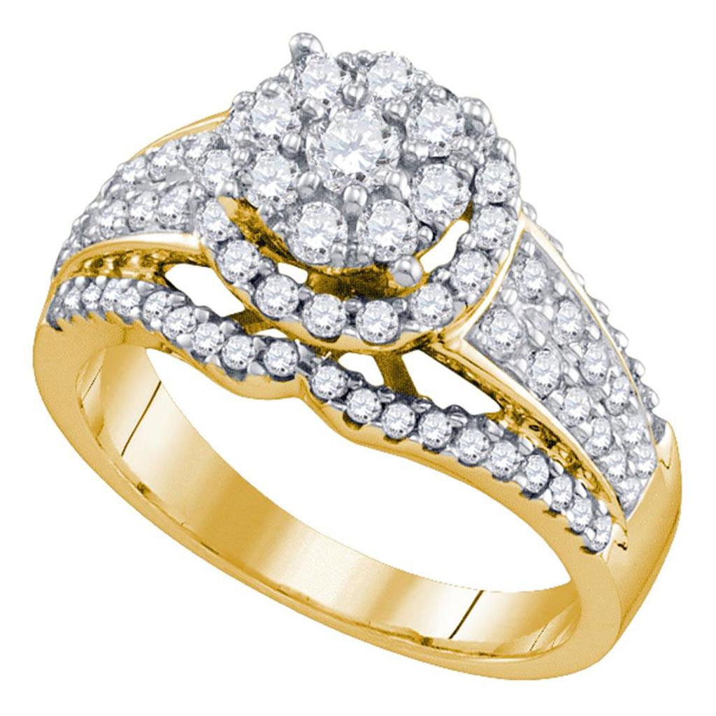 Image of ID 1 10k Yellow Gold Round Diamond Flower Cluster Ring 1 Cttw
