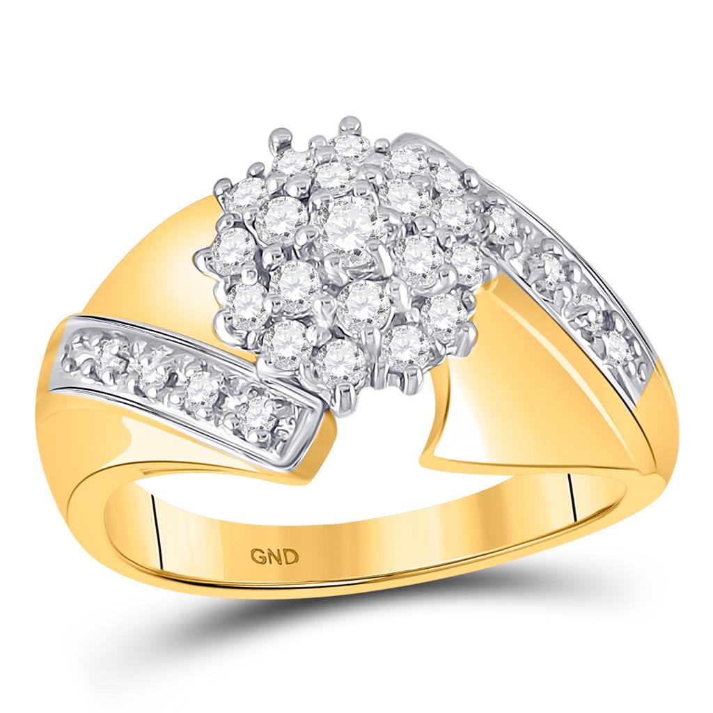 Image of ID 1 10k Yellow Gold Round Diamond Flower Cluster Ring 1/2 Cttw
