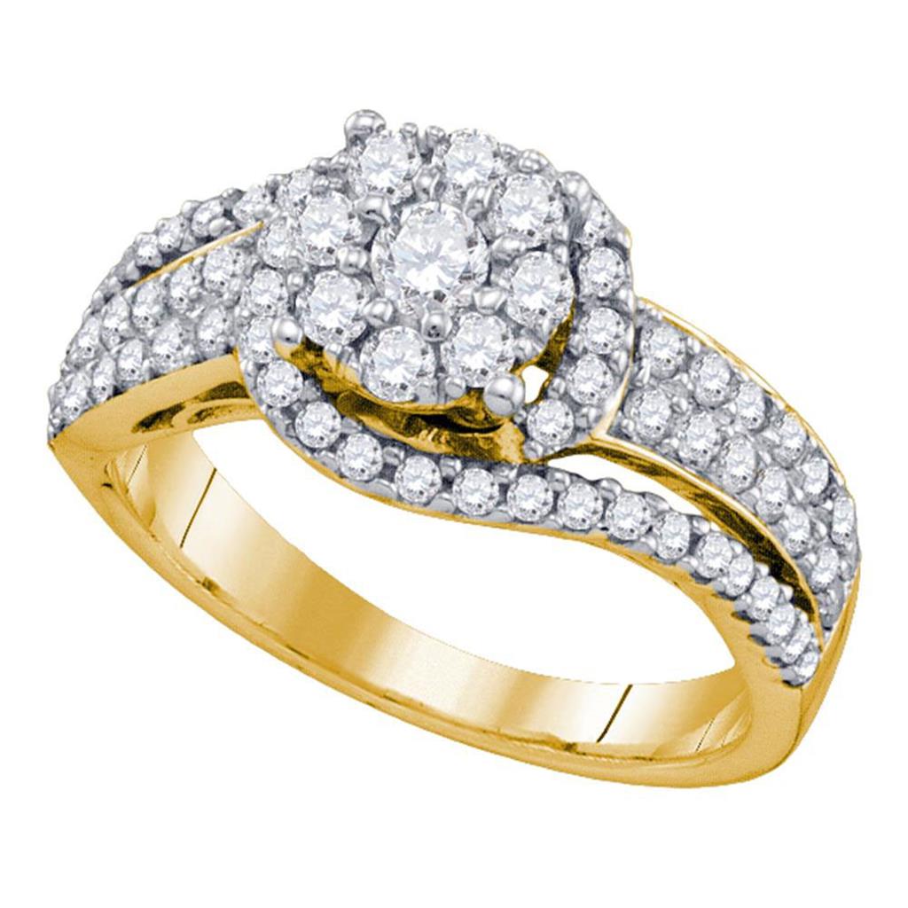 Image of ID 1 10k Yellow Gold Round Diamond Flower Cluster Ring 7/8 Cttw
