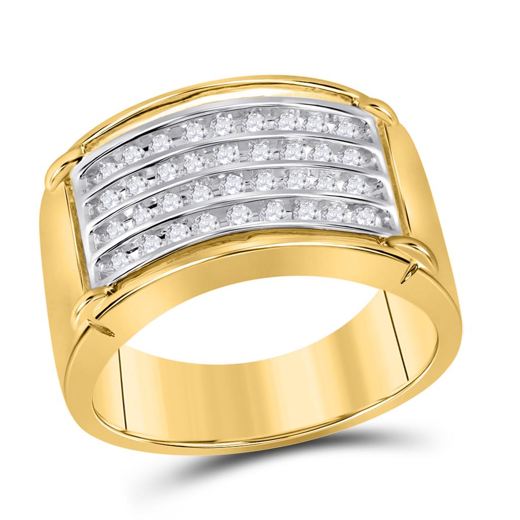 Image of ID 1 10k Yellow Gold Round Diamond Four Row Band Ring 1/2 Cttw