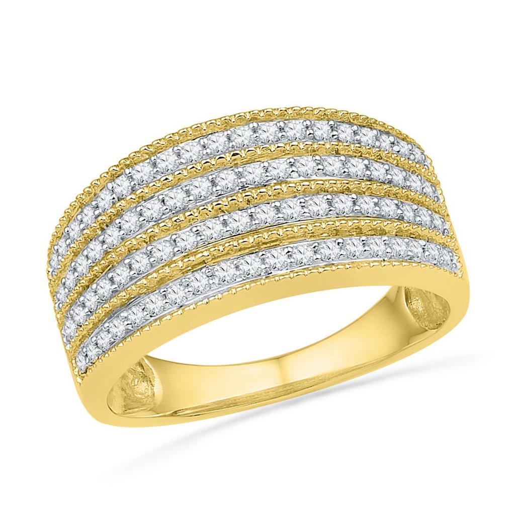 Image of ID 1 10k Yellow Gold Round Diamond Four Row Milgrain Band Ring 1/2 Cttw
