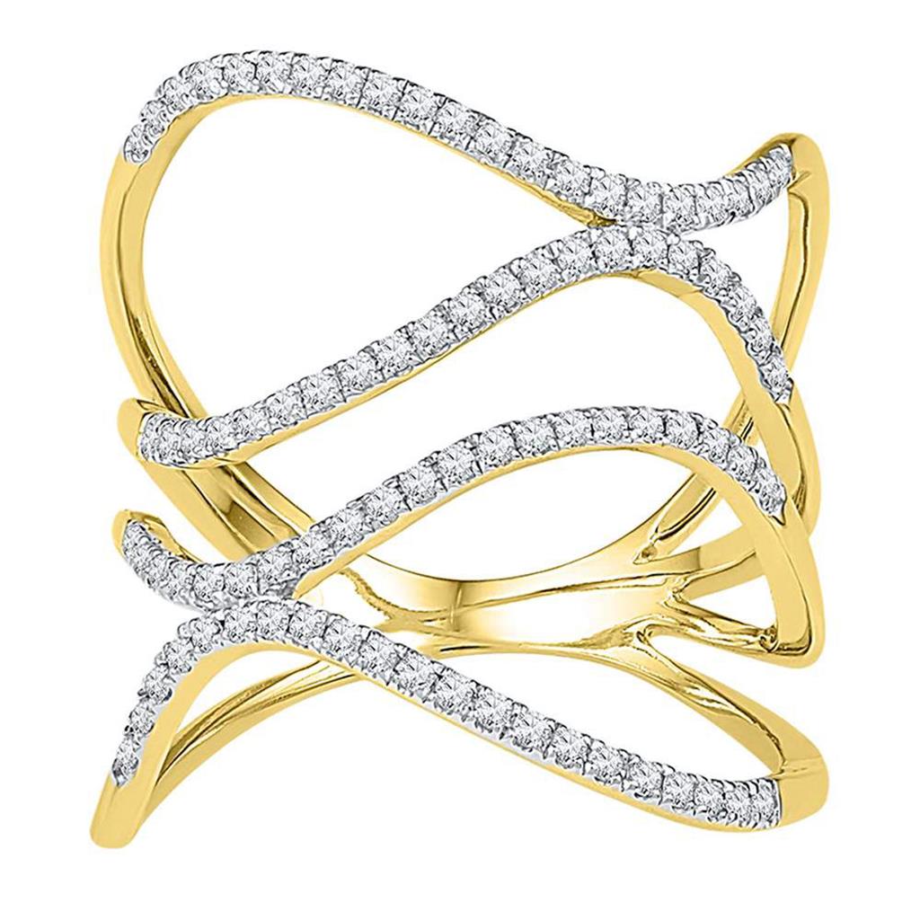 Image of ID 1 10k Yellow Gold Round Diamond Freeform Fashion Ring 3/8 Cttw
