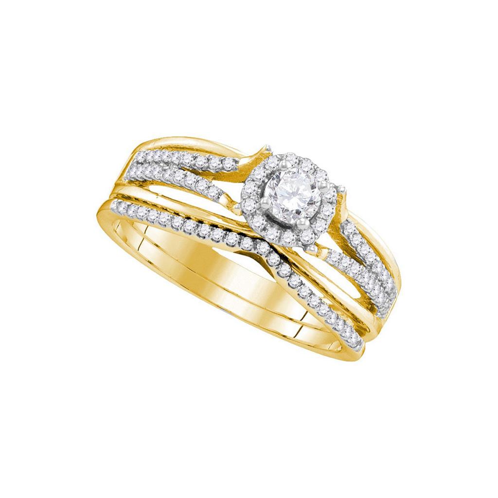Image of ID 1 10k Yellow Gold Round Diamond Halo Bridal Wedding Ring Set 1/2 Cttw