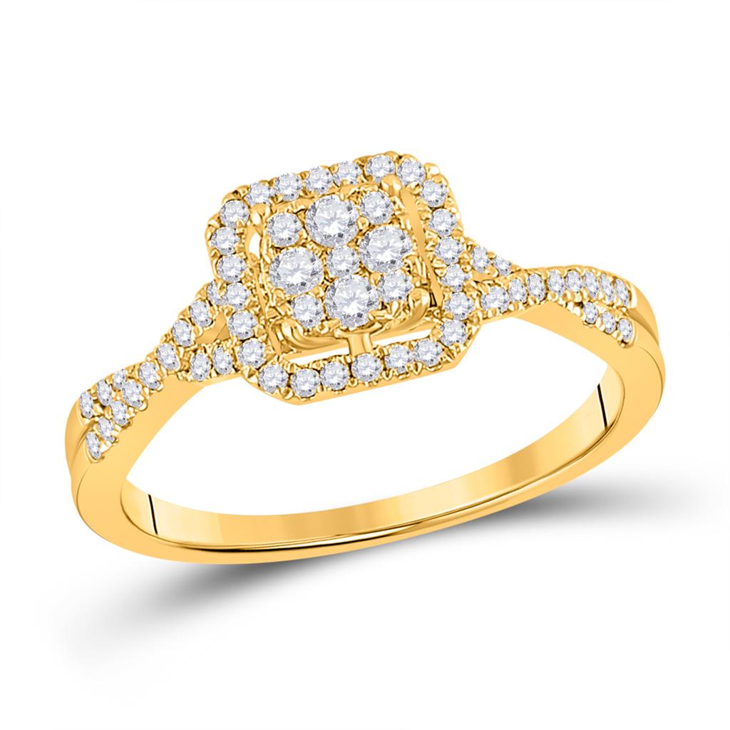 Image of ID 1 10k Yellow Gold Round Diamond Halo Cluster Promise Ring 1/2 Cttw