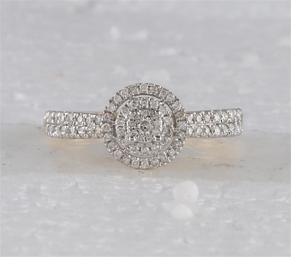 Image of ID 1 10k Yellow Gold Round Diamond Halo Cluster Ring 3/8 Cttw