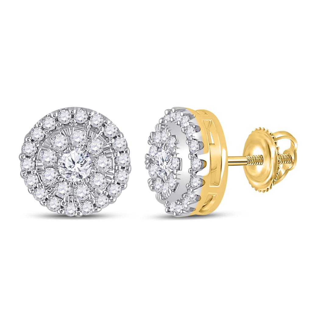 Image of ID 1 10k Yellow Gold Round Diamond Halo Earrings 1/2 Cttw