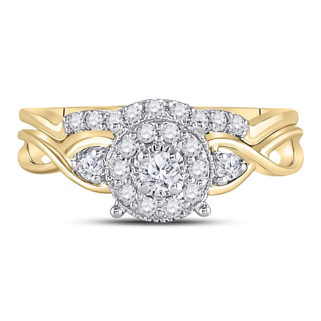 Image of ID 1 10k Yellow Gold Round Diamond Halo Twist Bridal Wedding Ring Set 1/3 Cttw