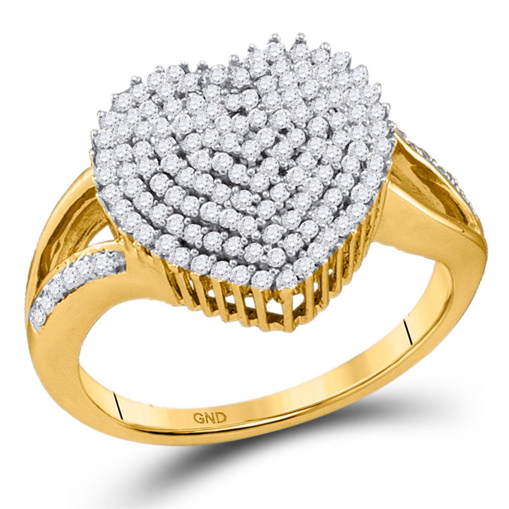 Image of ID 1 10k Yellow Gold Round Diamond Heart Cluster Ring 1/2 Cttw